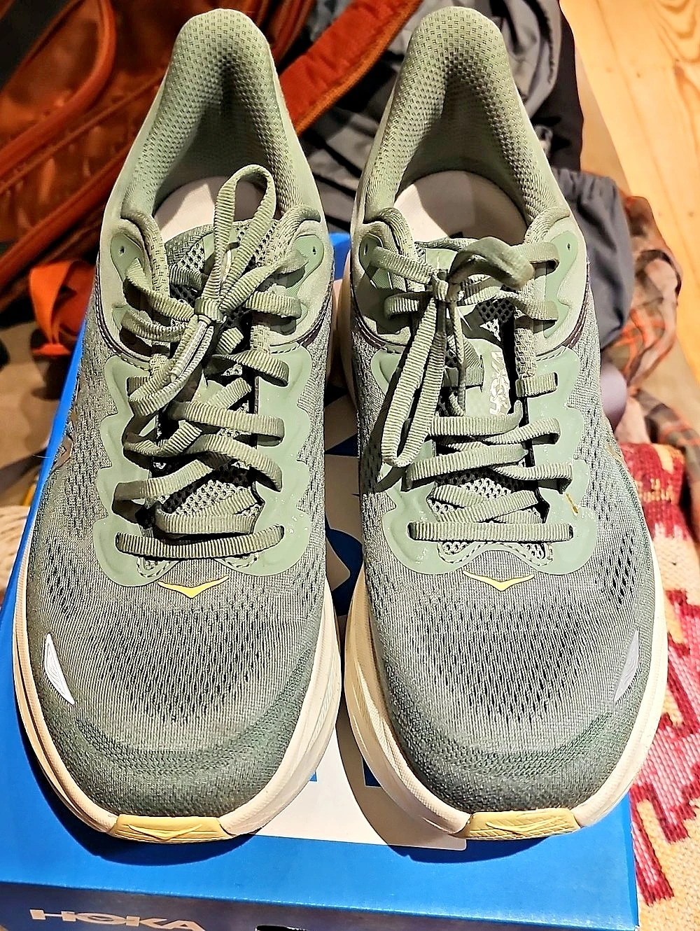 HOKA Bondi 9 Athletic Shoes Green & Yellow US 12 D